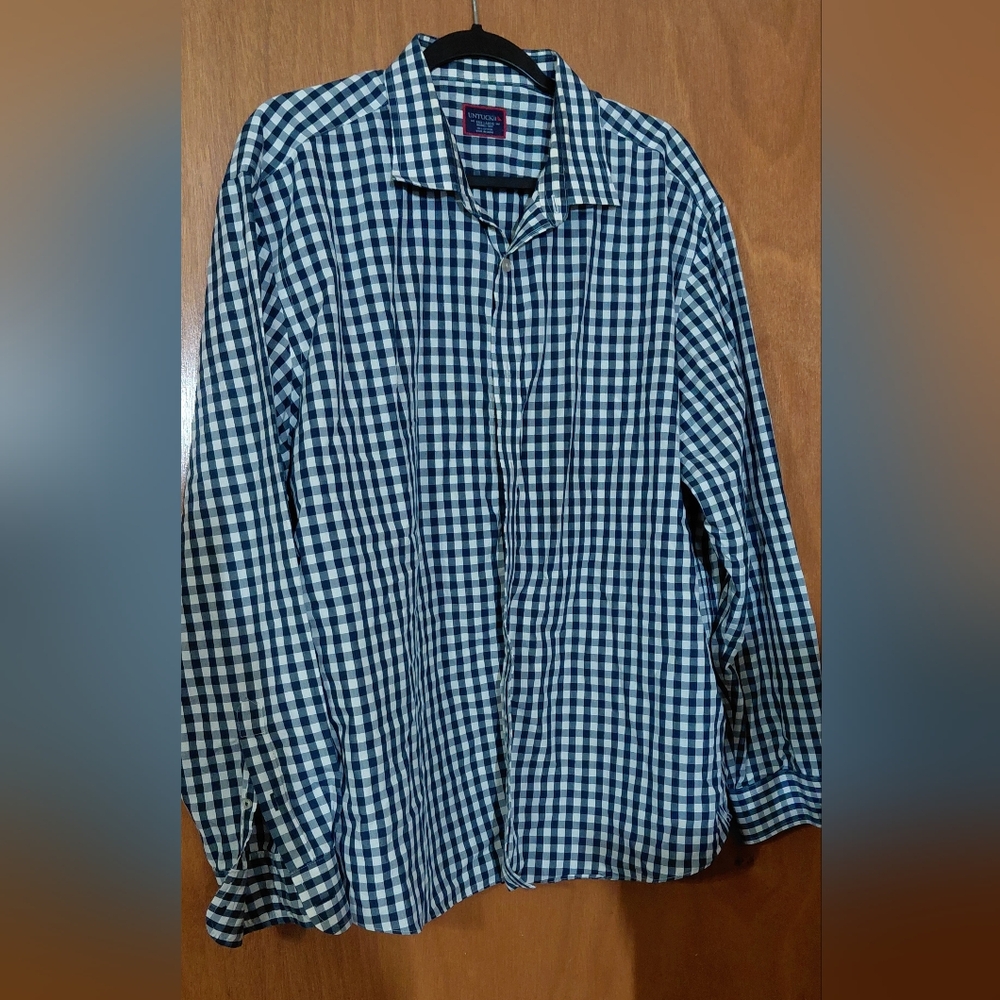 UNTUCKit Navy and White Checkered Shirt